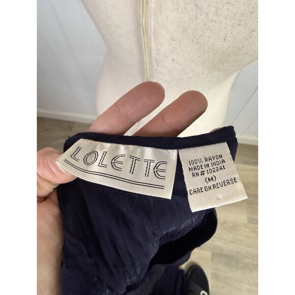 Lolette Jacket Dress Set Sz M Navy Mandarin Collar Tunic Velvet Patchwork Artsy - Picture 9 of 14